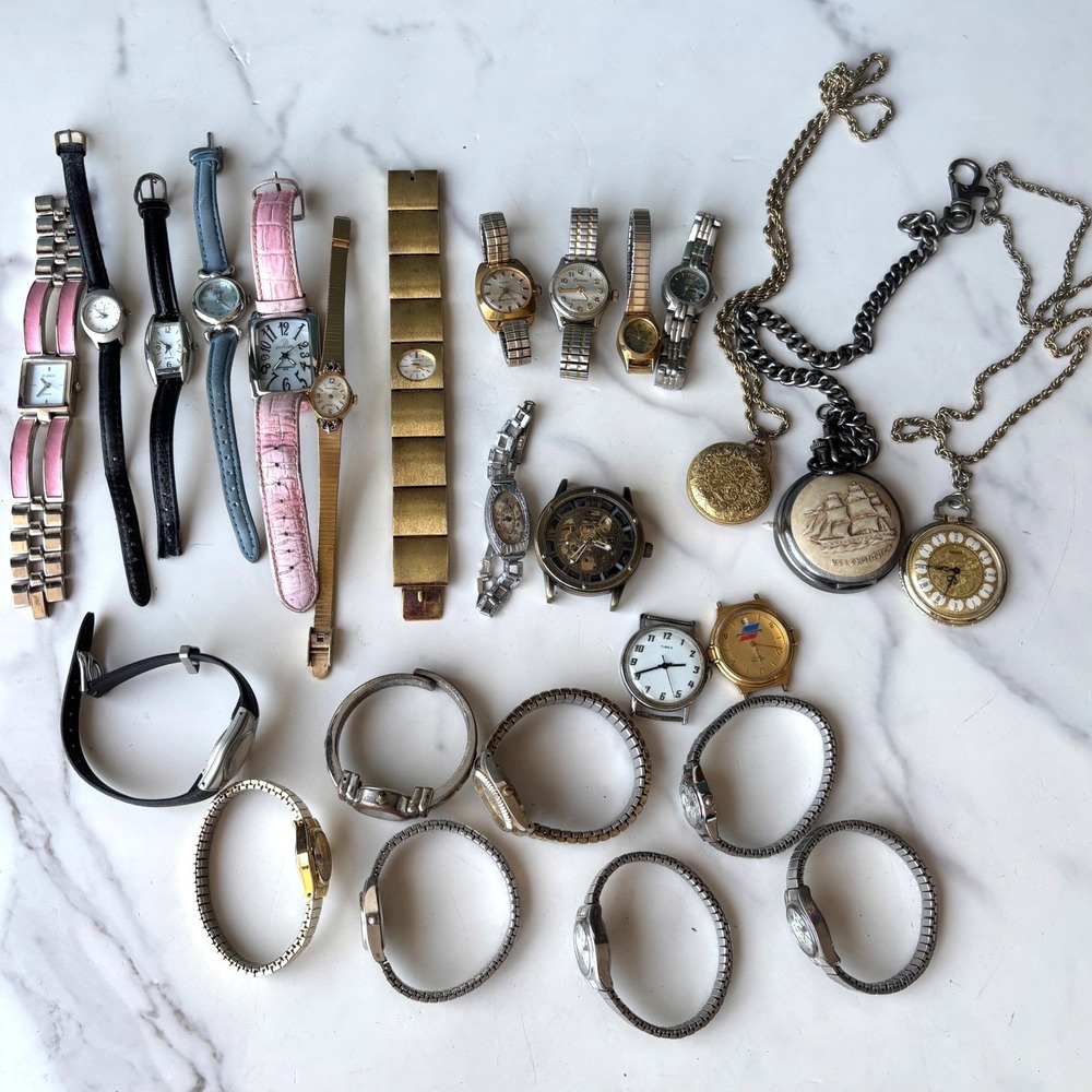 Vintage Watch Lot Timex Waltham Lucerne Pocket Watches REPAIR PARTS 26 Pieces